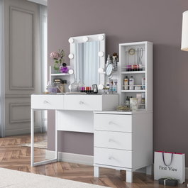 Hanah Home Mesa de Maquillaje Blanca con 9 Focos